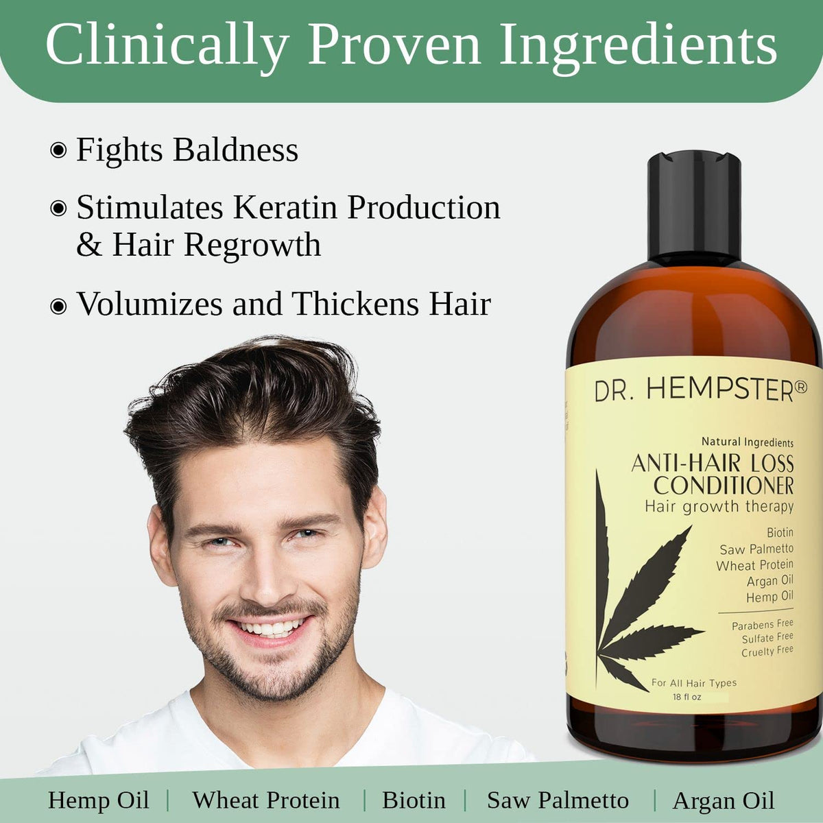 Dr. Hempster natural ingredients highlight graphic for hair growth