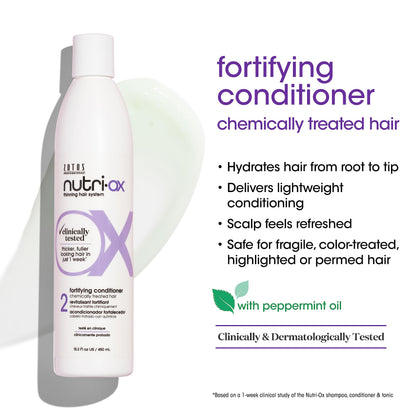 Back label of Zotos Nutri-Ox hair thickening conditioner displaying usage directions and active ingredients