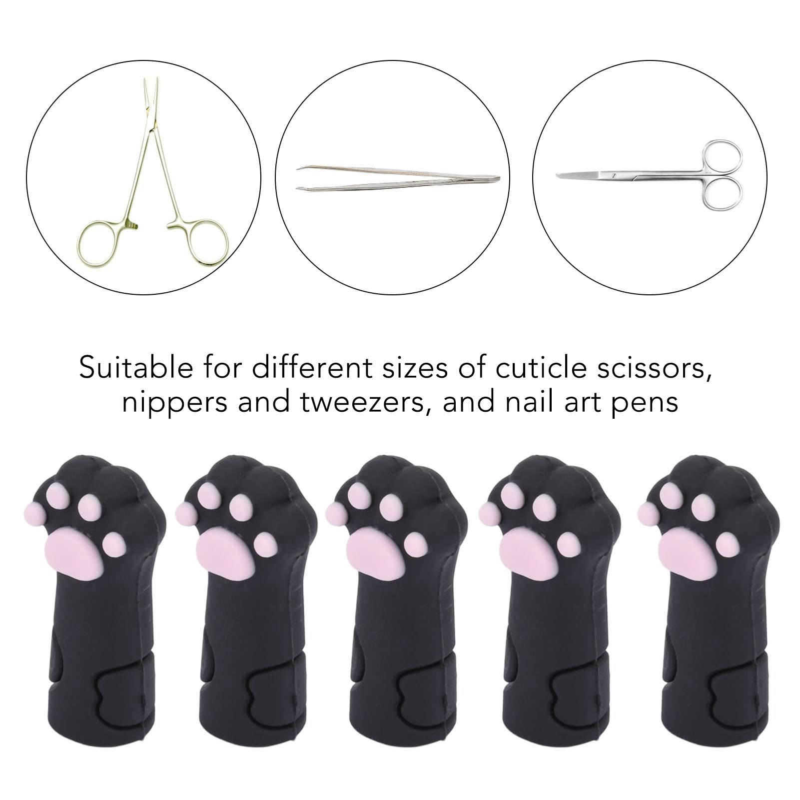 Five pieces of silicone cuticle trimmer protective sleeves arranged neatly on a white background