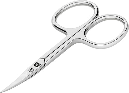 Zwilling silver 3.5 inch cuticle scissors showcasing the polished stainless steel finish.
