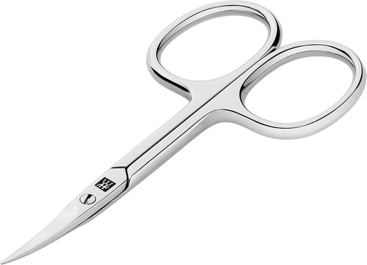 Zwilling silver 3.5 inch cuticle scissors showcasing the polished stainless steel finish.
