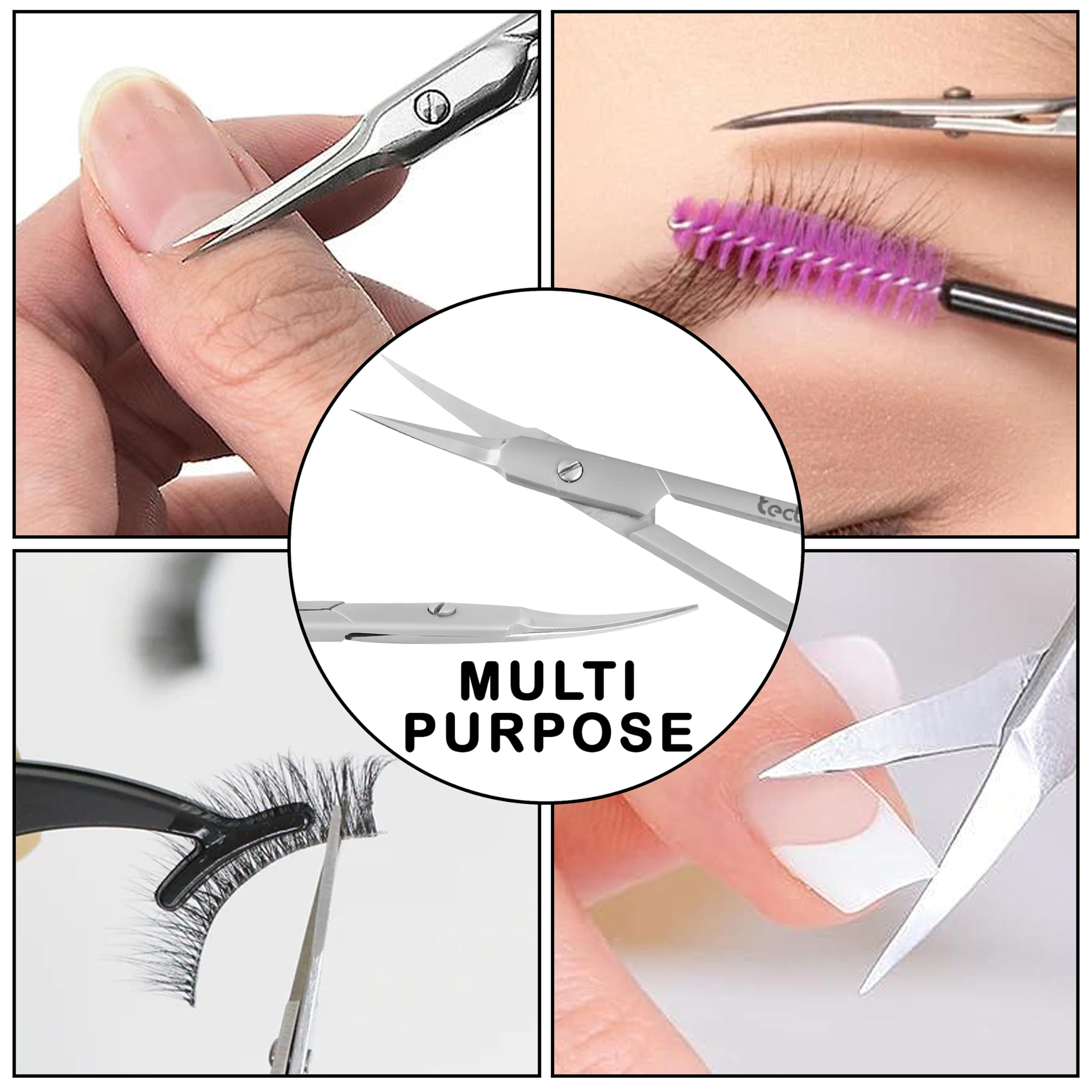 Tecto professional cuticle scissors displayed alongside a luxury manicure set to illustrate premium beauty tool quality.