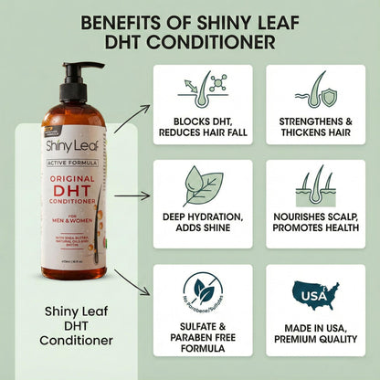 Back label of Shiny Leaf DHT blocker hair treatment