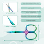 Robohook rainbow colored manicure scissors displaying the ergonomic finger loops for comfortable grip.