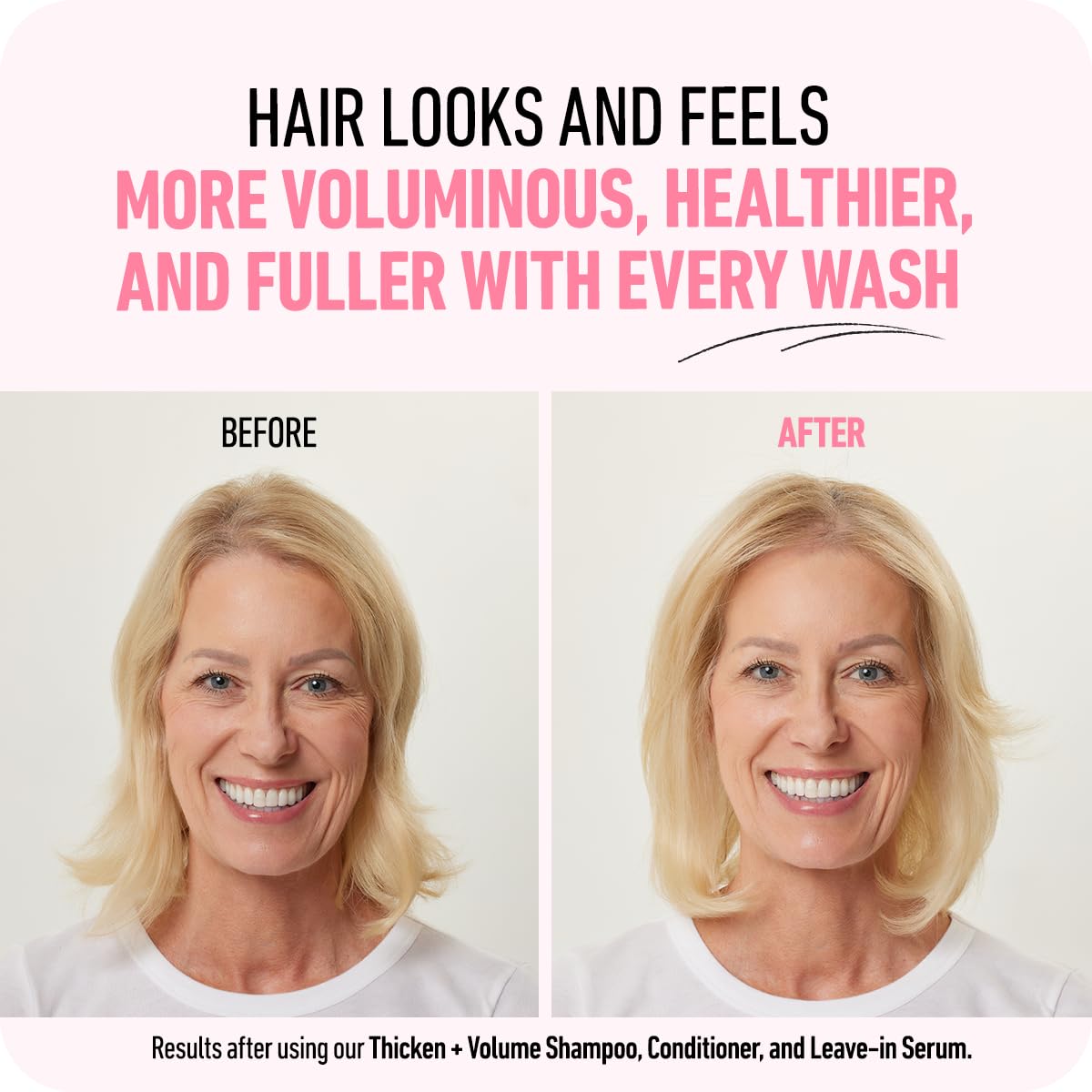 Model showing voluminous hair after using Boldify conditioner