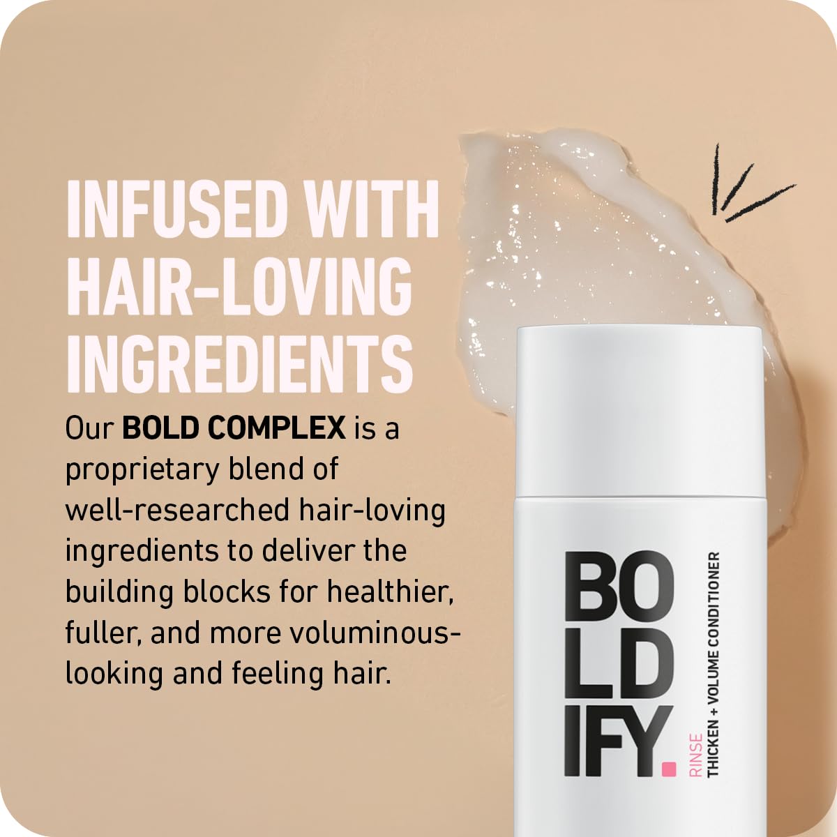Close up of Boldify professional biotin conditioner packaging details and seal