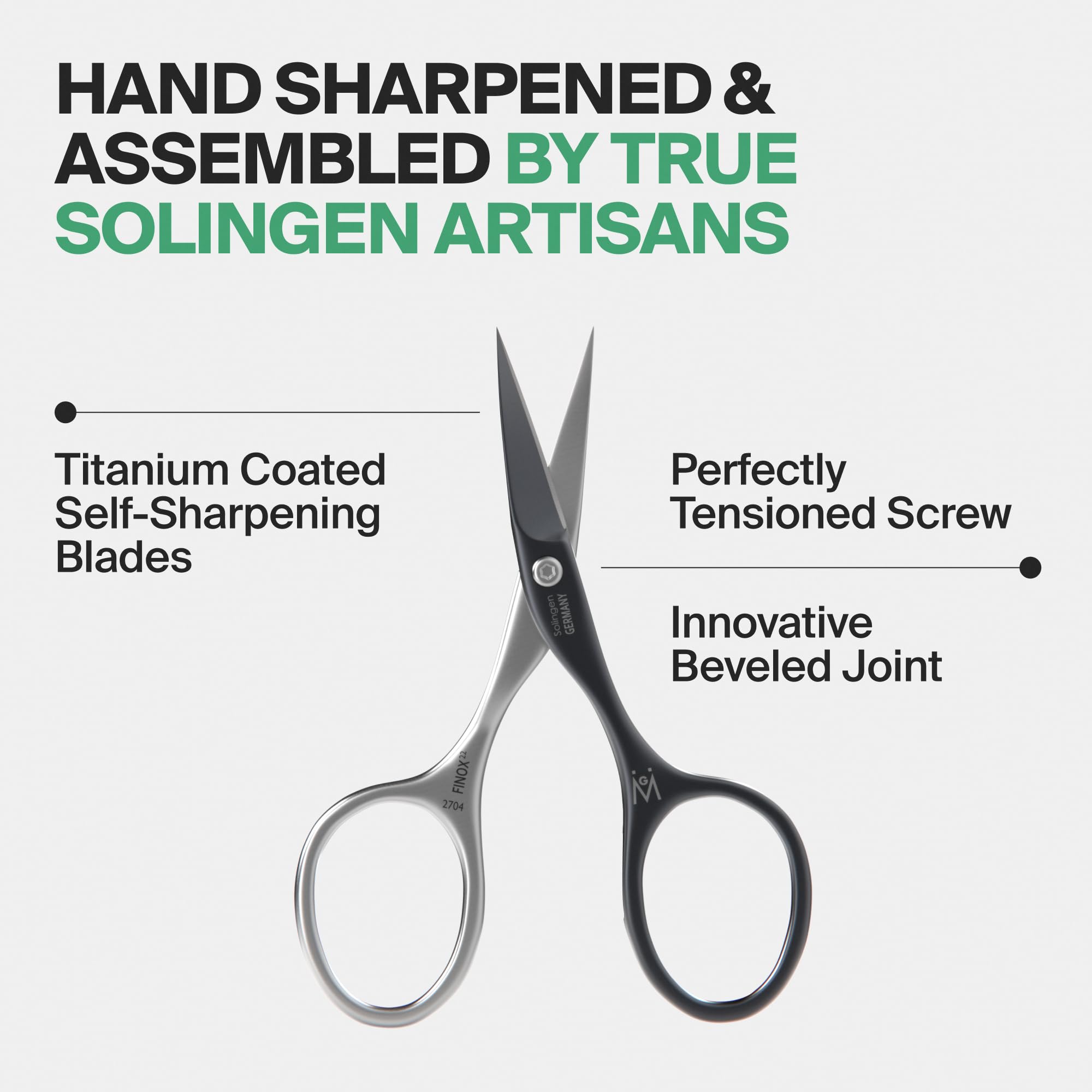 Self sharpening titanium coated manicure scissors open position closeup