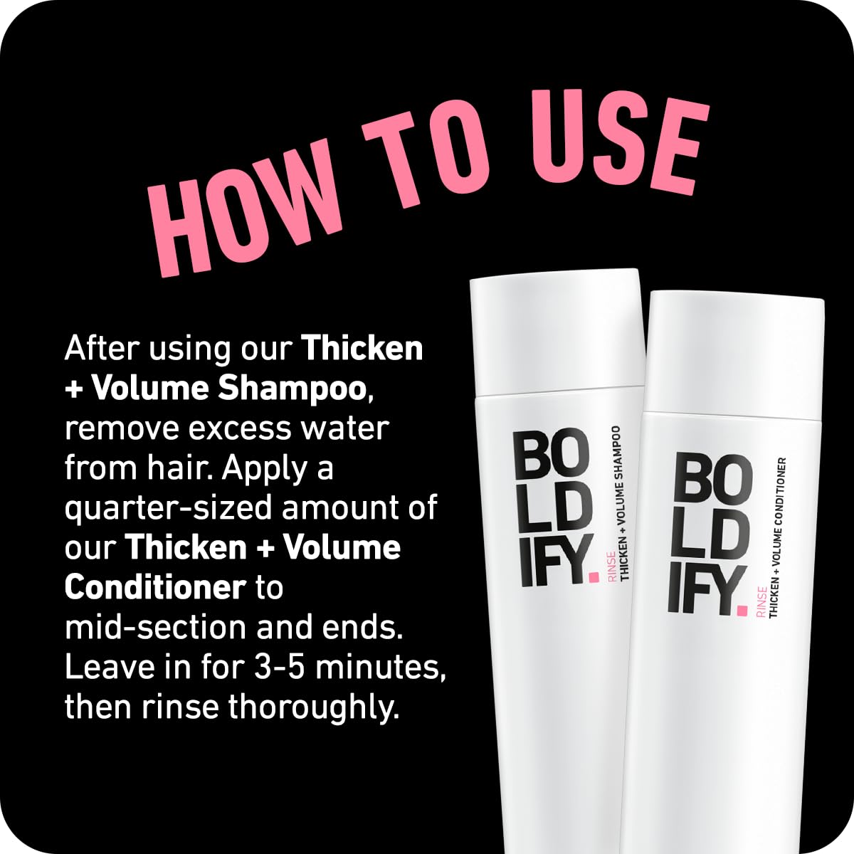 Boldify biotin conditioner displayed with key ingredients icon