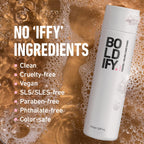 Lifestyle shot of Boldify thickening hair care packaging
