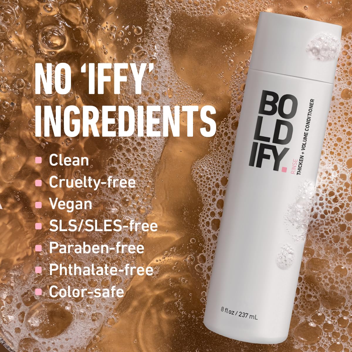 Lifestyle shot of Boldify thickening hair care packaging