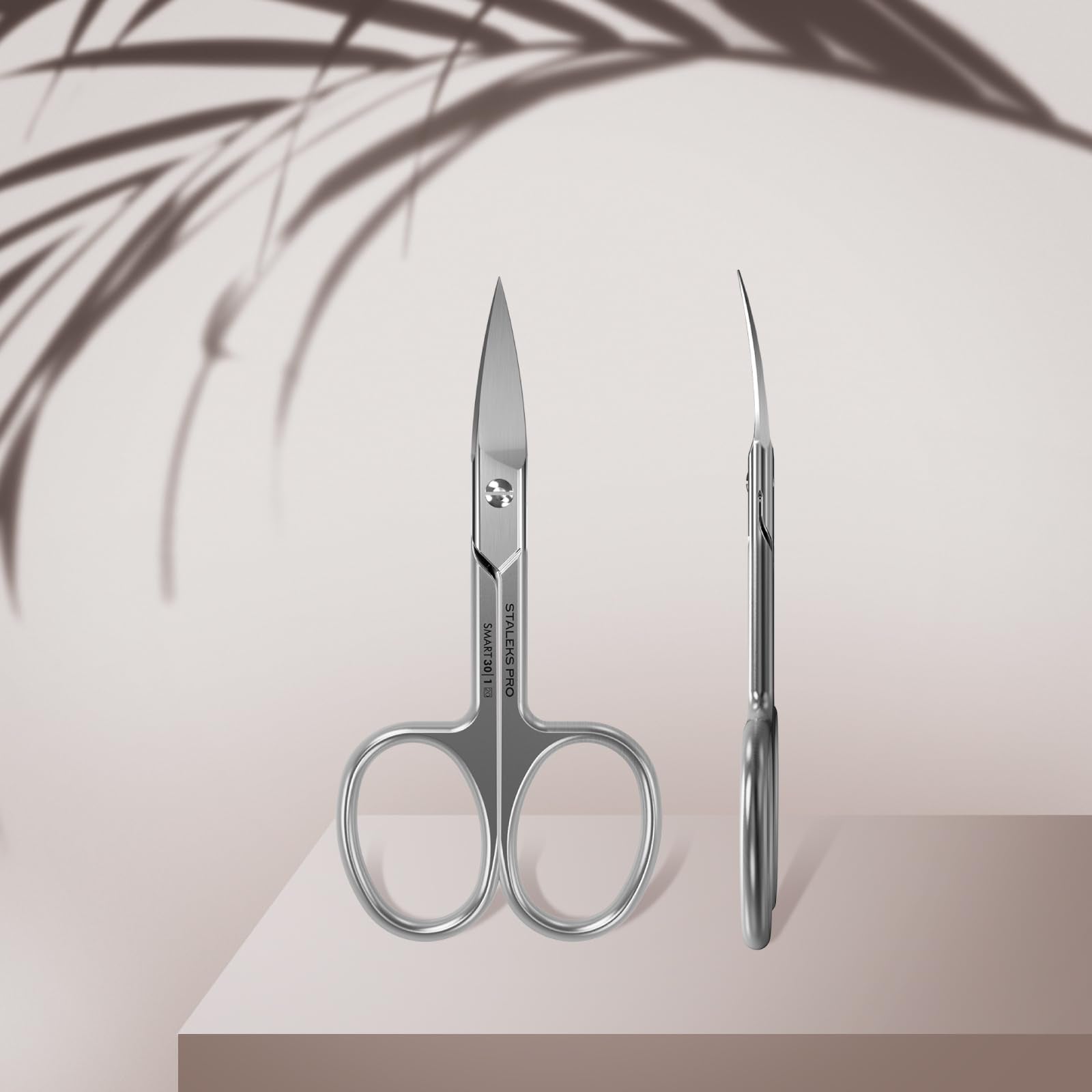 Staleks Professional Smart 30 stainless steel manicure scissors highlighting the wide blade design