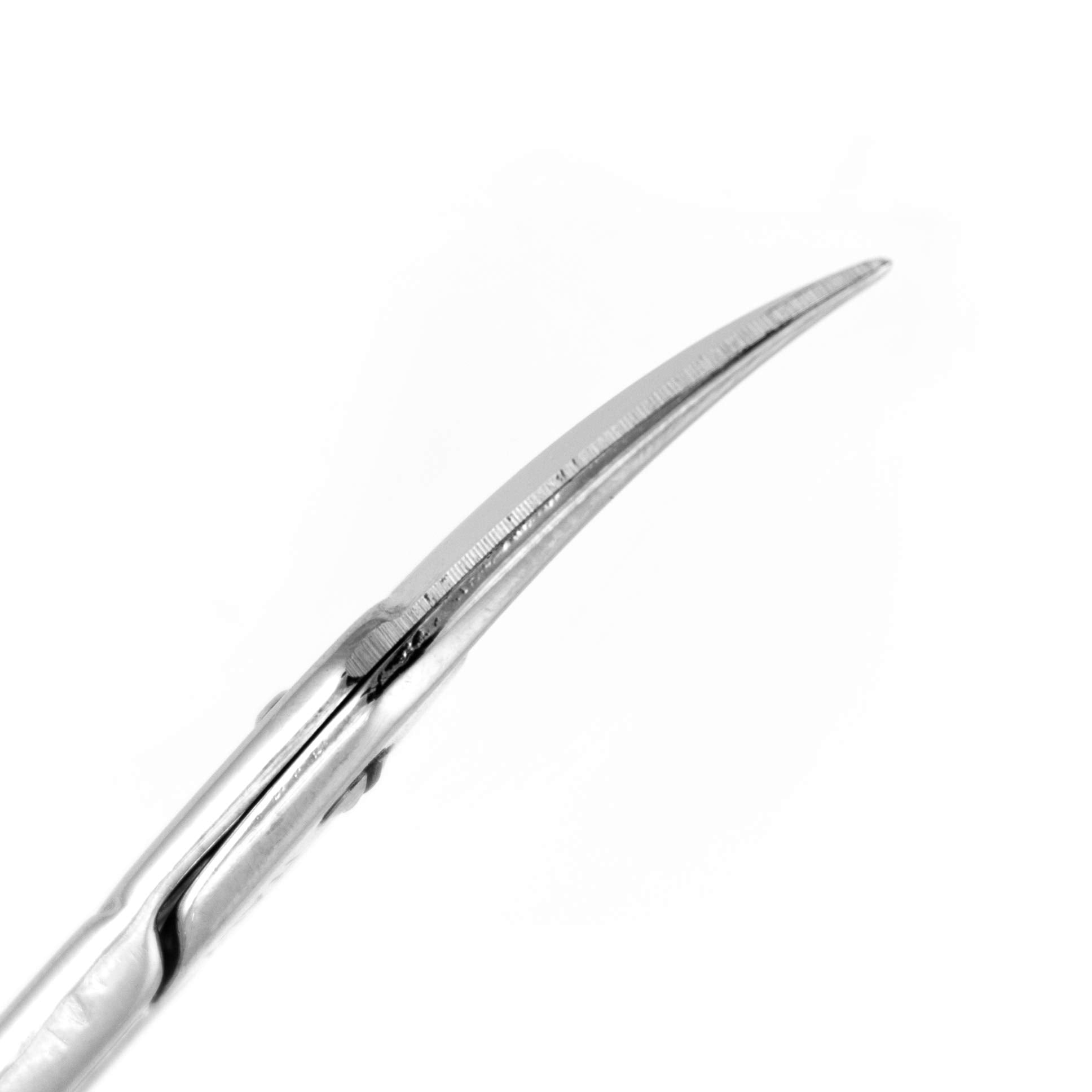 Side view of Refine professional manicure scissors highlighting the ergonomic handles