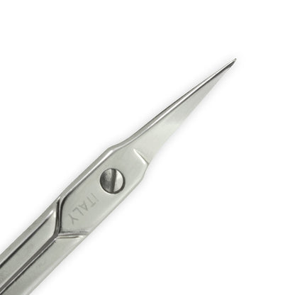 Refine extra fine tip cuticle scissors displayed on a clean grooming surface