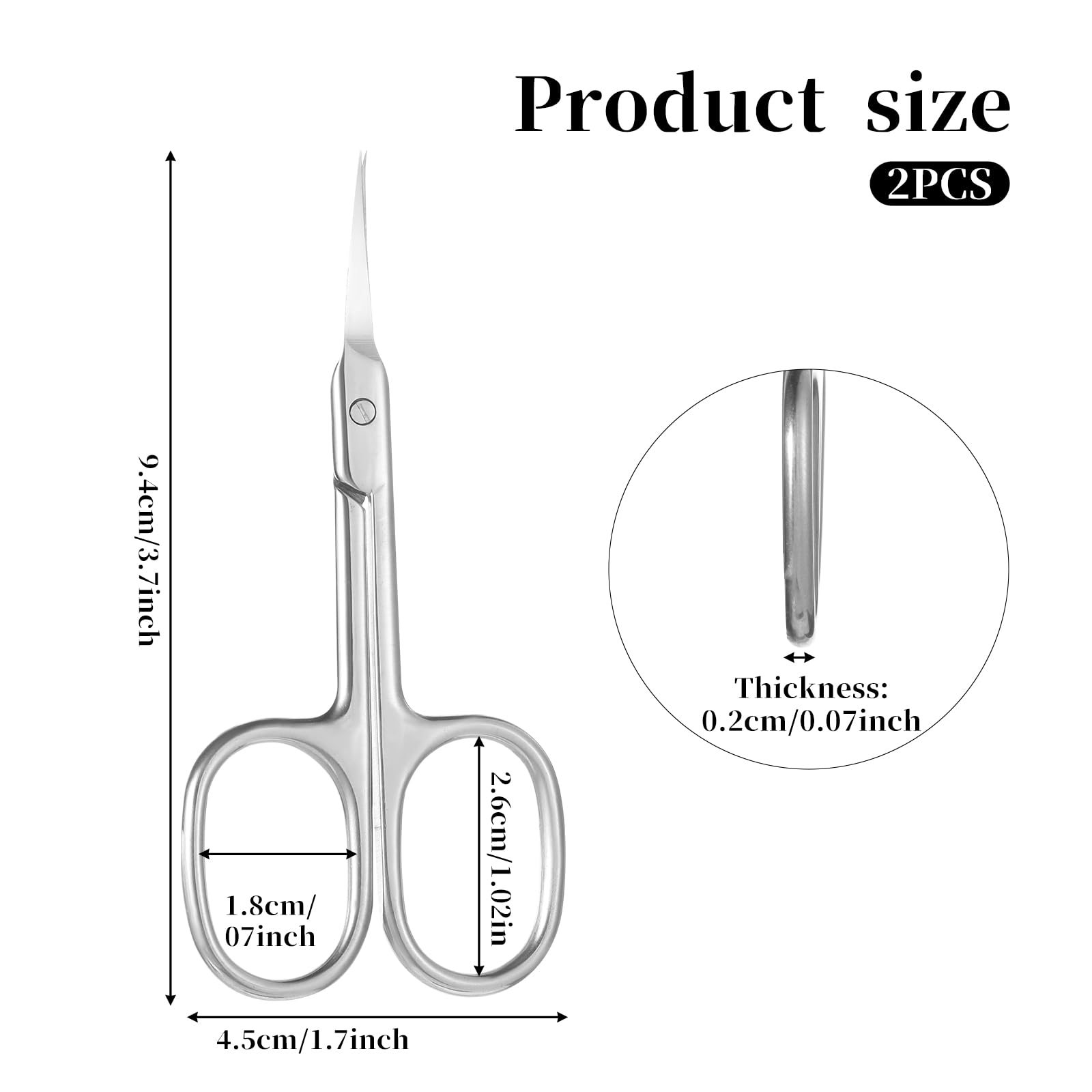 Two piece silver cuticle scissors set showcasing the extra fine curved pointed tips.