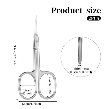 Two piece silver cuticle scissors set showcasing the extra fine curved pointed tips.