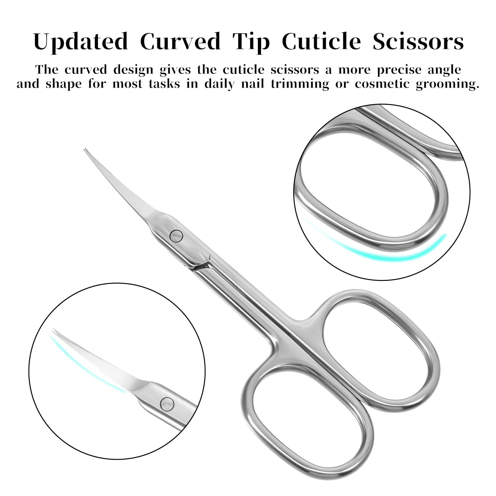 Ergonomic silver eyebrow trimming scissors displaying the comfortable ambidextrous loop handle design.