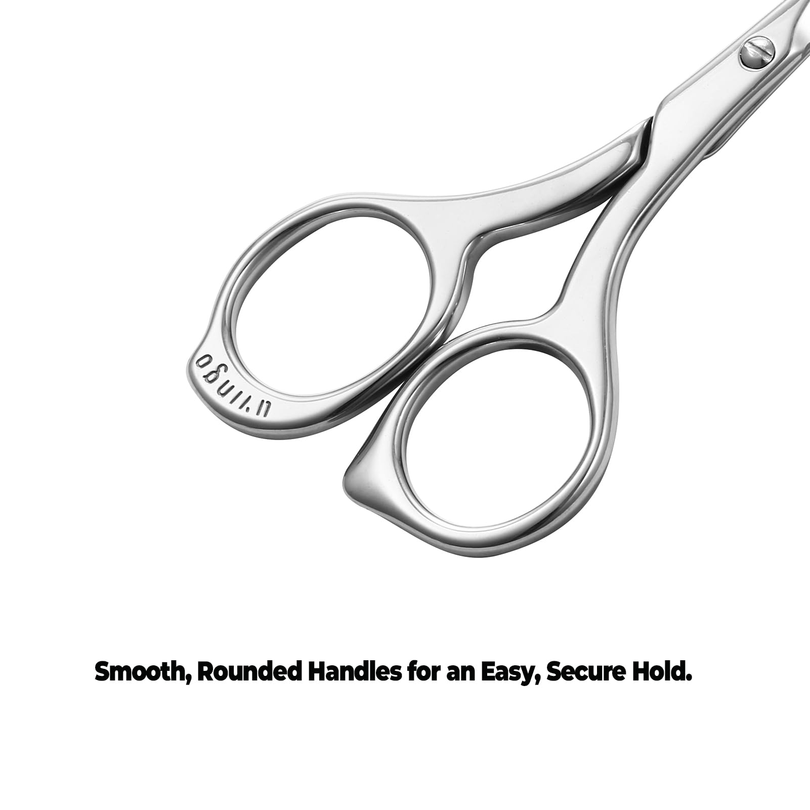 LIVINGO personal care scissors displayed open to show the sharp premium cutting edge.