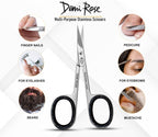 Ergonomic handles of Demi Rose cuticle scissors featuring textured black rubber inserts