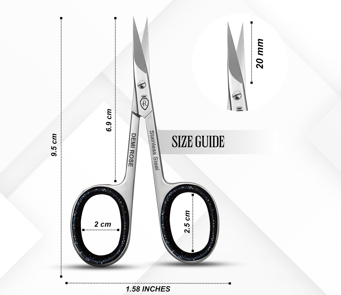 Demi Rose multi purpose grooming scissors being used for eyebrow and facial hair trimming