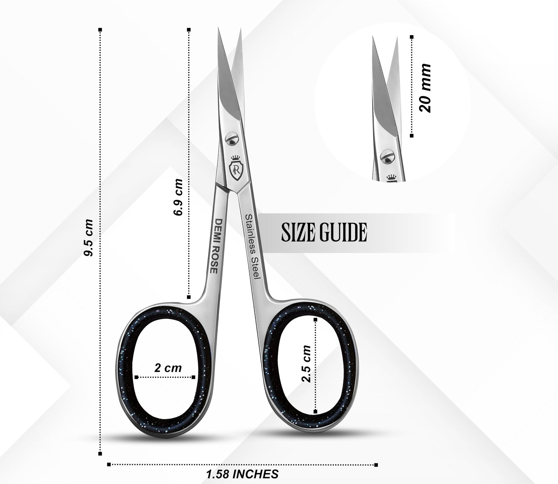 Demi Rose multi purpose grooming scissors being used for eyebrow and facial hair trimming