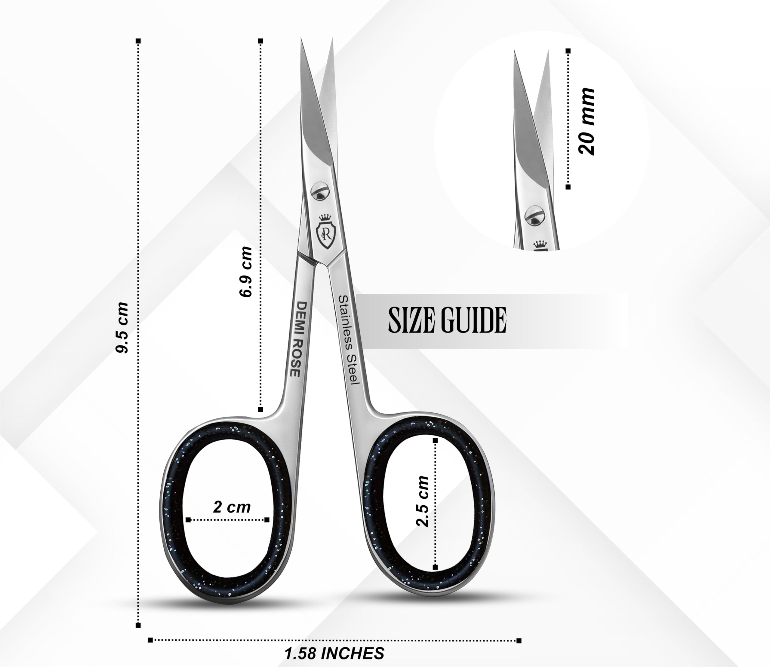 Demi Rose multi purpose grooming scissors being used for eyebrow and facial hair trimming