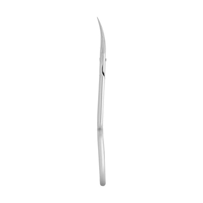 Close up of the slim curved blades of Staleks Pro Expert 22 Type 1 professional scissors