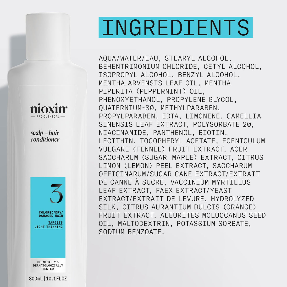 Nioxin System 3 Scalp And Hair Thickening Conditioner lifestyle studio shot