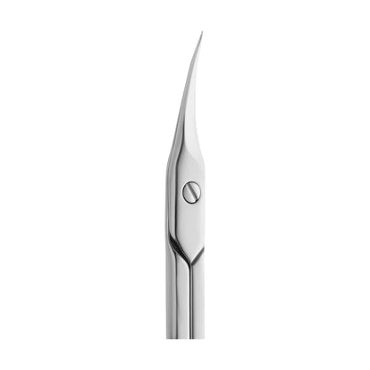 Staleks Pro Expert 22 Type 1 cuticle scissors showcasing polished silver finish and reversed rivet design