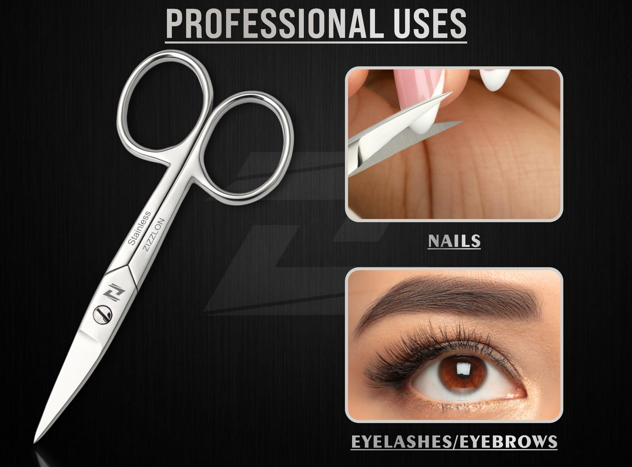 Close up of surgical grade stainless steel sharp curved blade tips