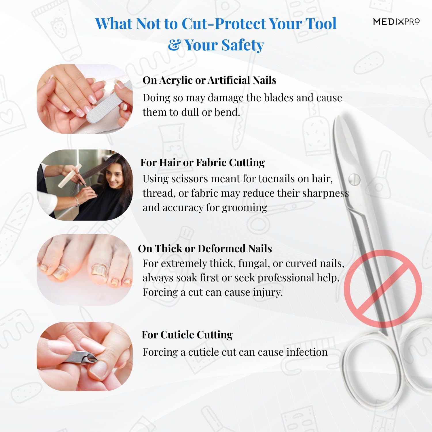 Packaging view of the Rockville Unlimited Medixpro authentic USA imported professional pedicure scissors.