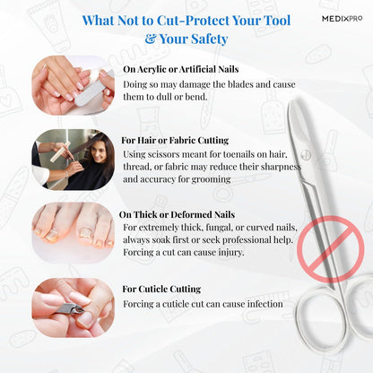 Packaging view of the Rockville Unlimited Medixpro authentic USA imported professional pedicure scissors.