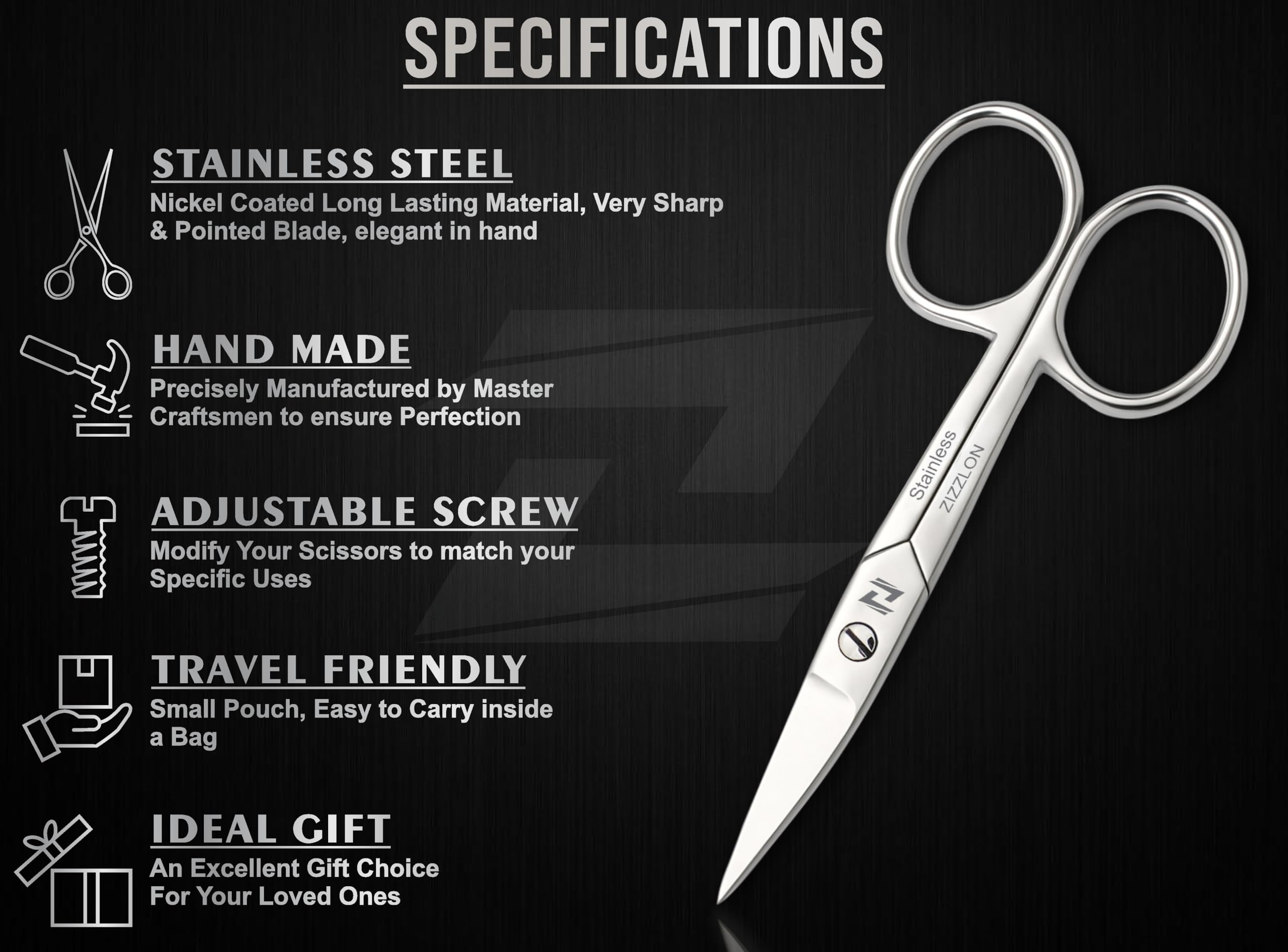 ZIZZLON multipurpose scissors being used for eyebrow shaping and trimming