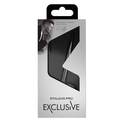 Staleks professional cuticle scissors angled view highlighting the elegant engraved magnolia pattern on the handle.
