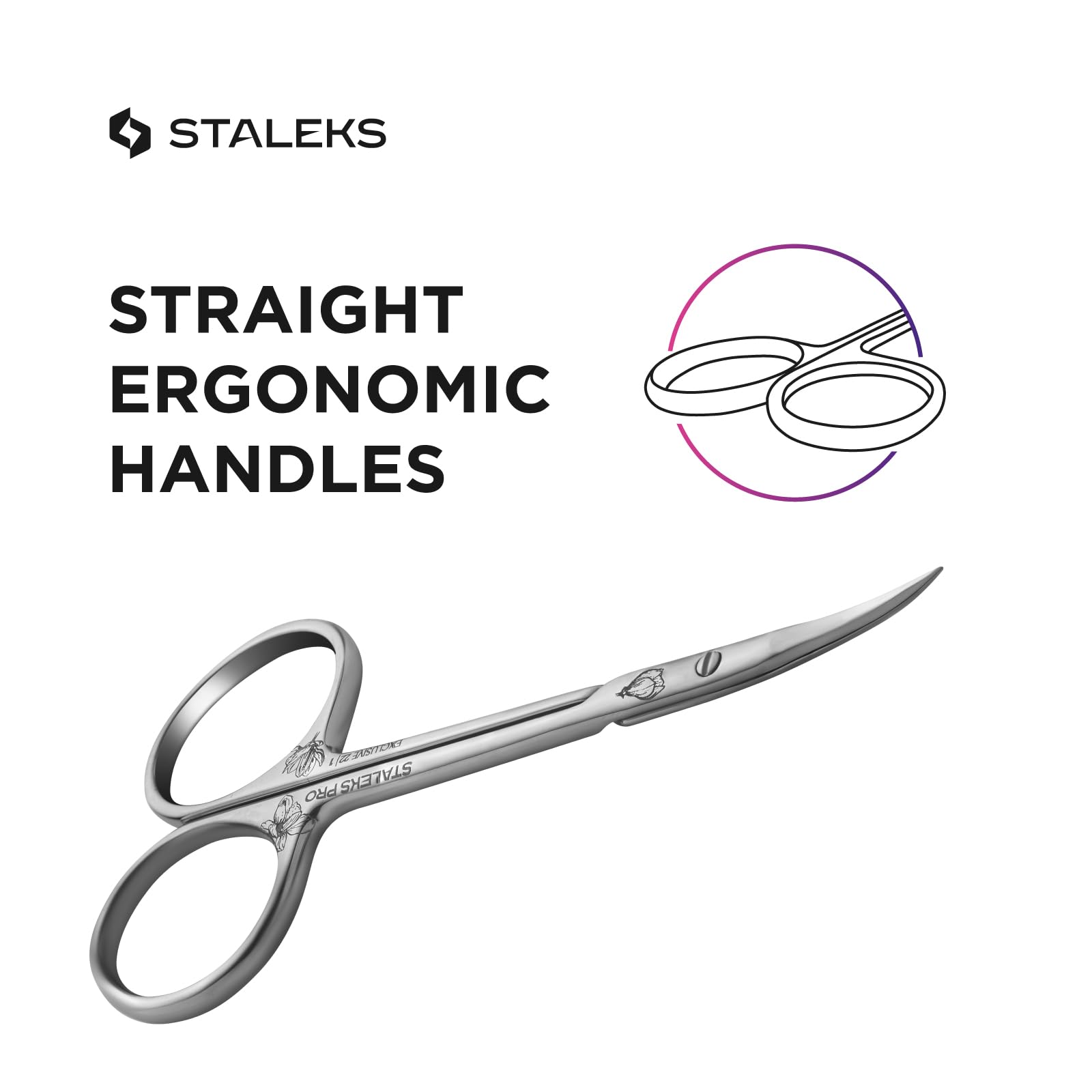 Detail shot of the microscopic manual sharpening on the twenty-one millimeter blades of the Staleks Exclusive scissors.