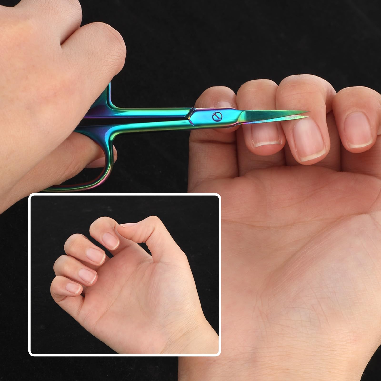 Ergonomic handles and sharp curved blades of the premium rainbow nail skin trimmer tool