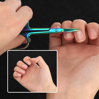 Ergonomic handles and sharp curved blades of the premium rainbow nail skin trimmer tool