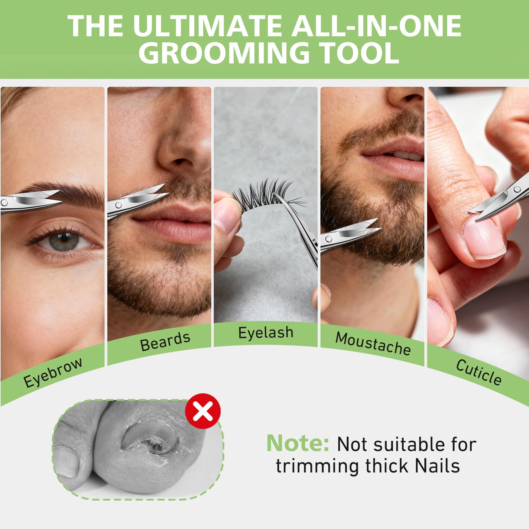 Close up view of the extra fine curved blade on the Baluca manicure grooming scissors.