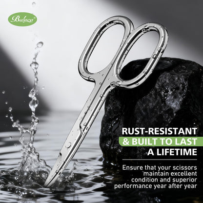 Premium Baluca eyebrow and mustache grooming scissors in a polished silver finish.
