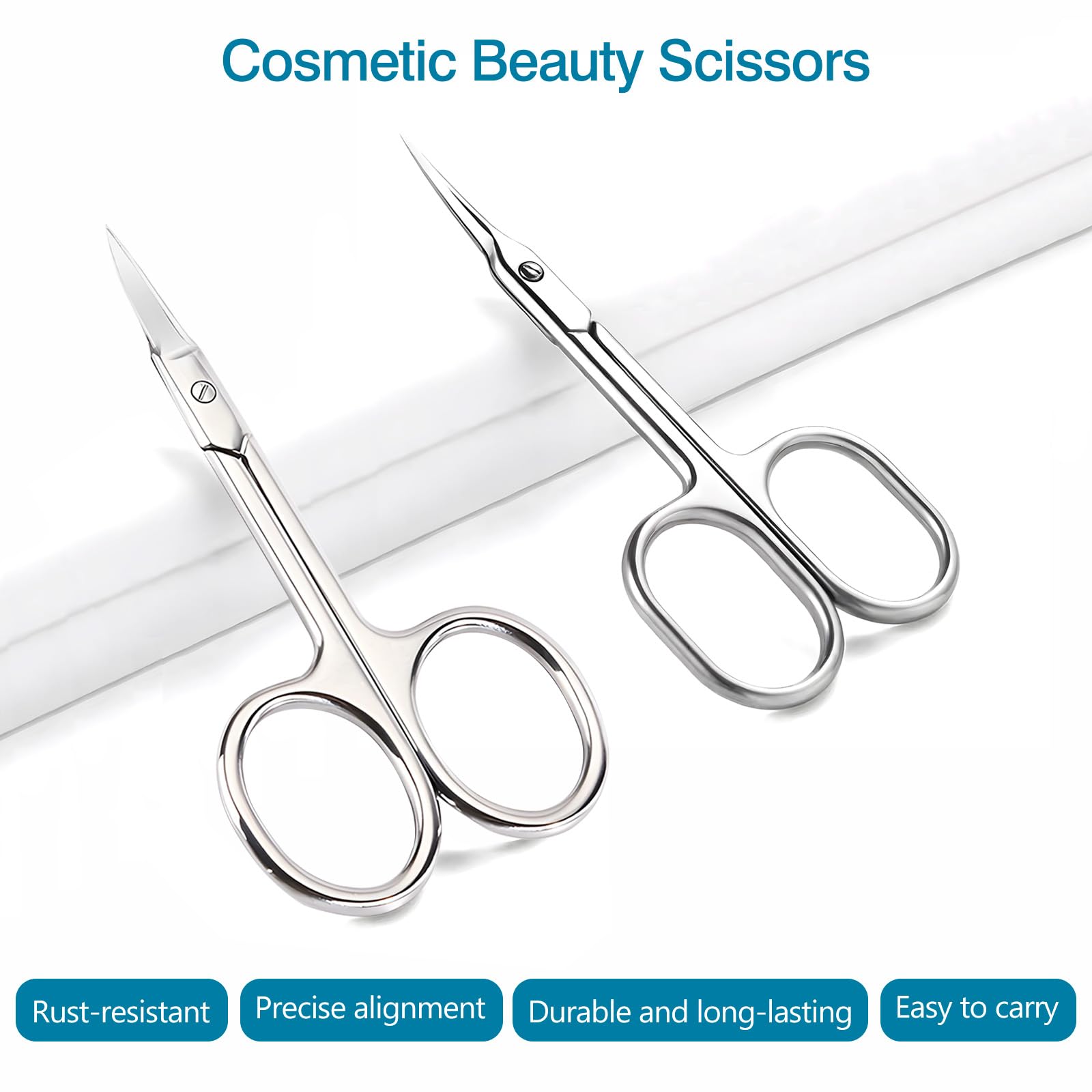 Close up view of the surgical grade stainless steel precise pointed tips on the manicure scissors.