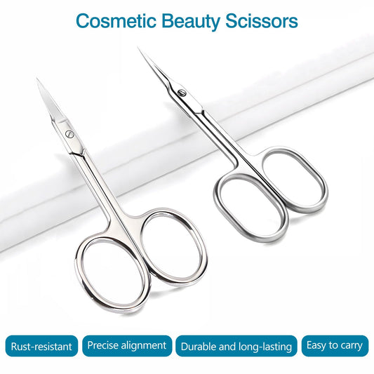 Close up view of the surgical grade stainless steel precise pointed tips on the manicure scissors.