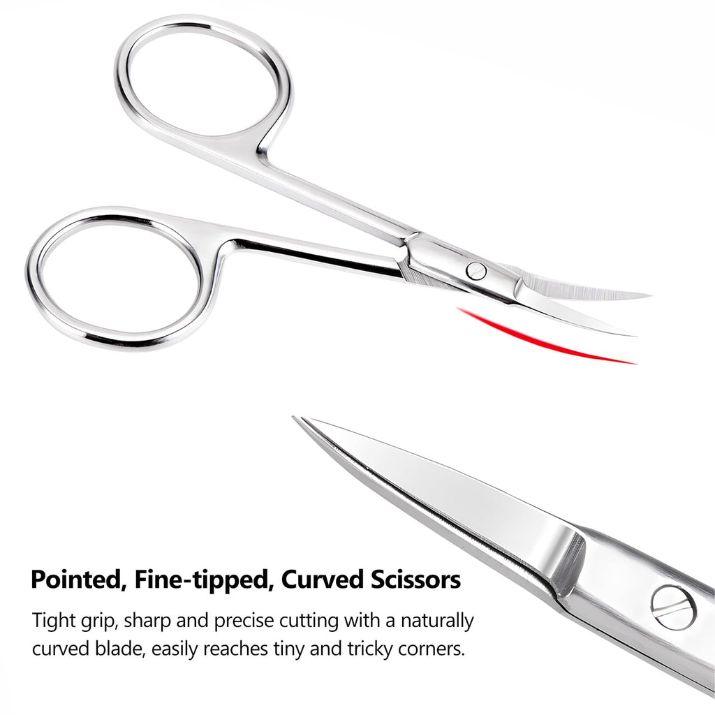 Demonstration of the curved blade scissor trimming cuticles with salon level accuracy.