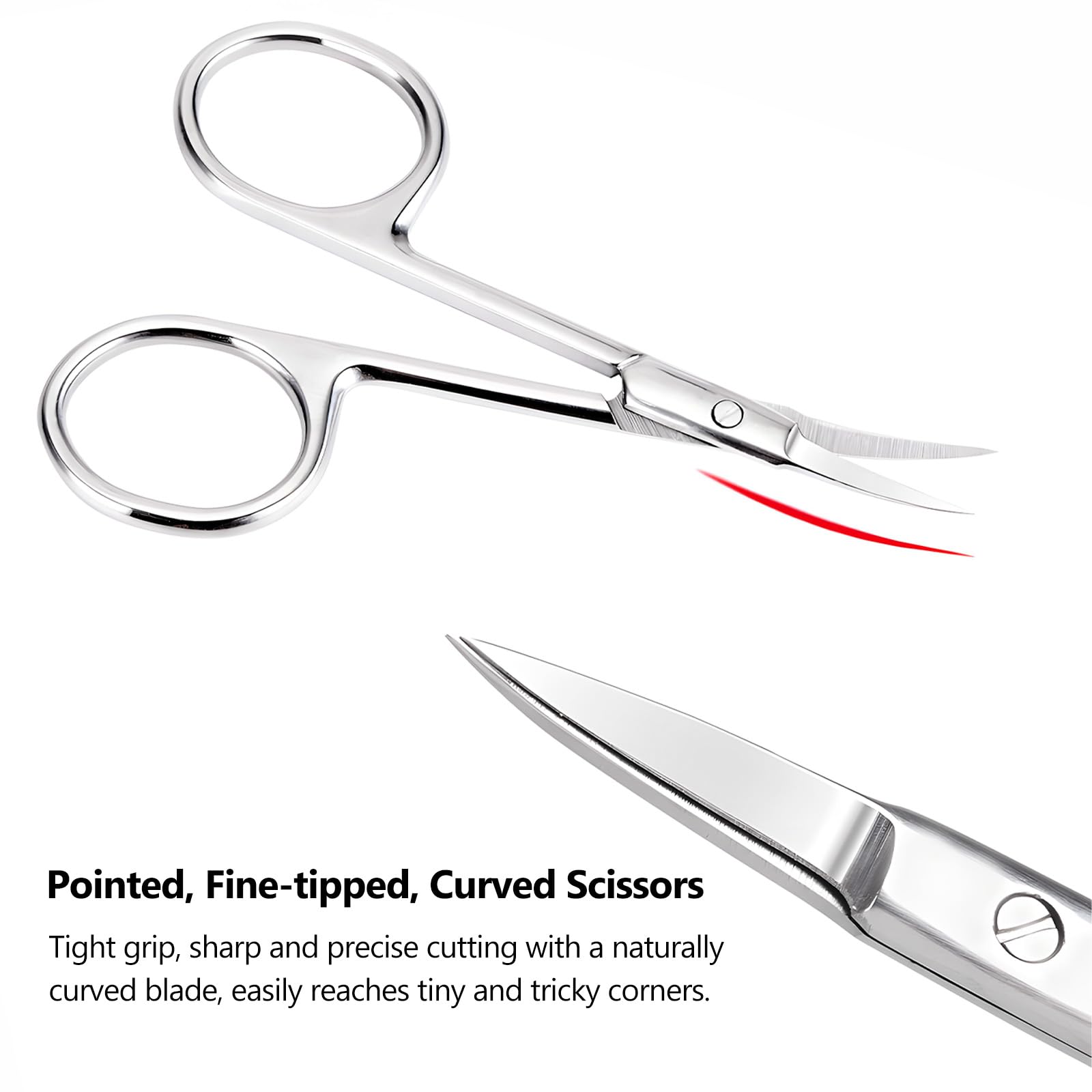 Demonstration of the curved blade scissor trimming cuticles with salon level accuracy.
