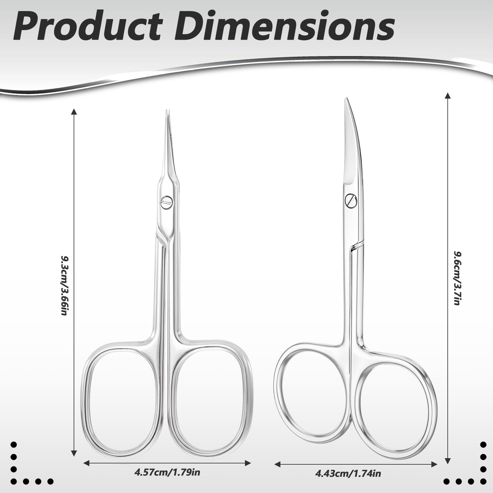 Two pack of professional silver nail scissors showcasing the ultra thin pointed tips for precise dead skin removal.
