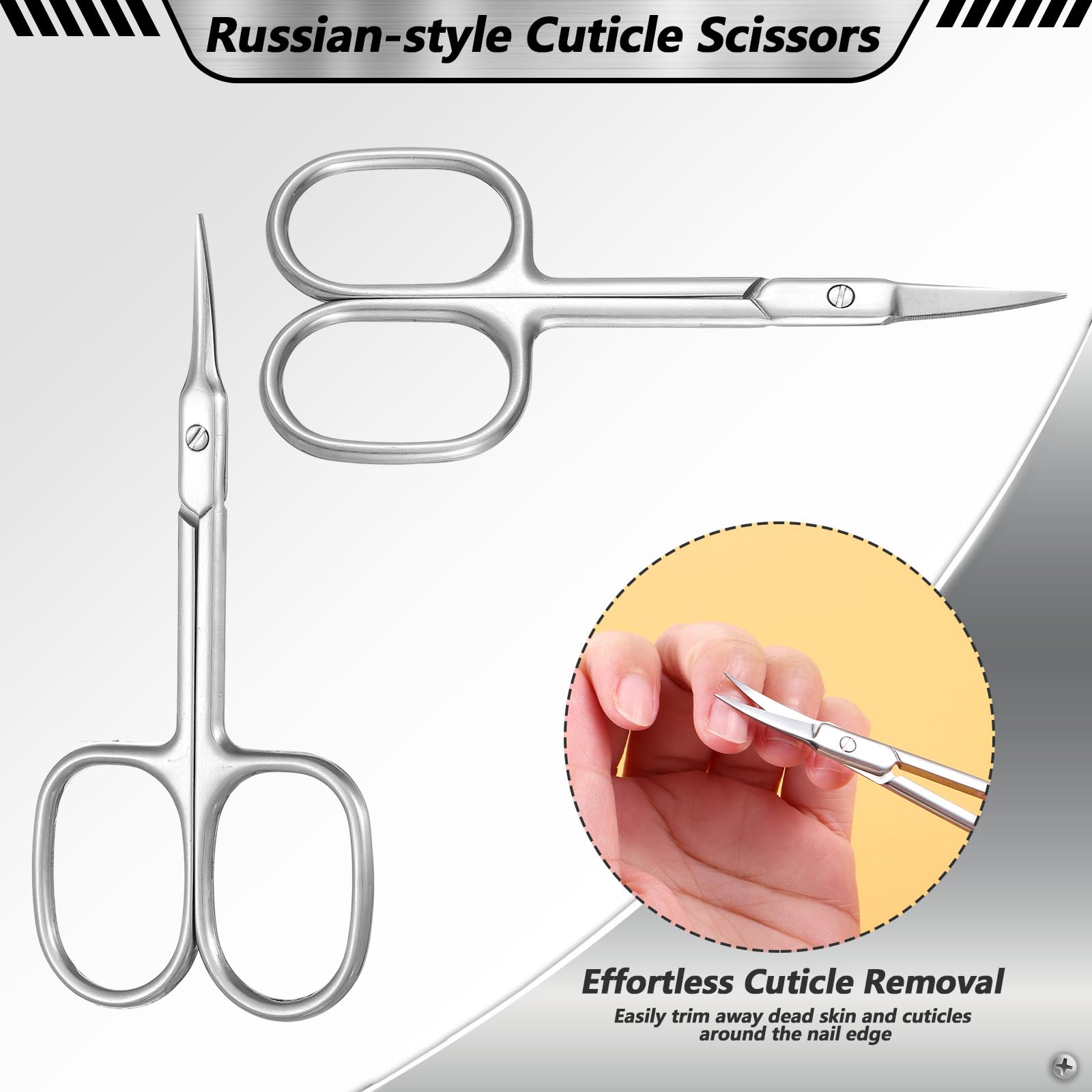 Premium manicure and pedicure scissors set displayed together to show the identical high quality silver finish.