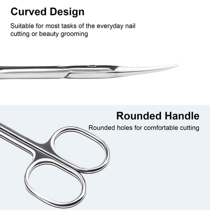 Ergonomic round handles of the professional cuticle scissors for secure grip.