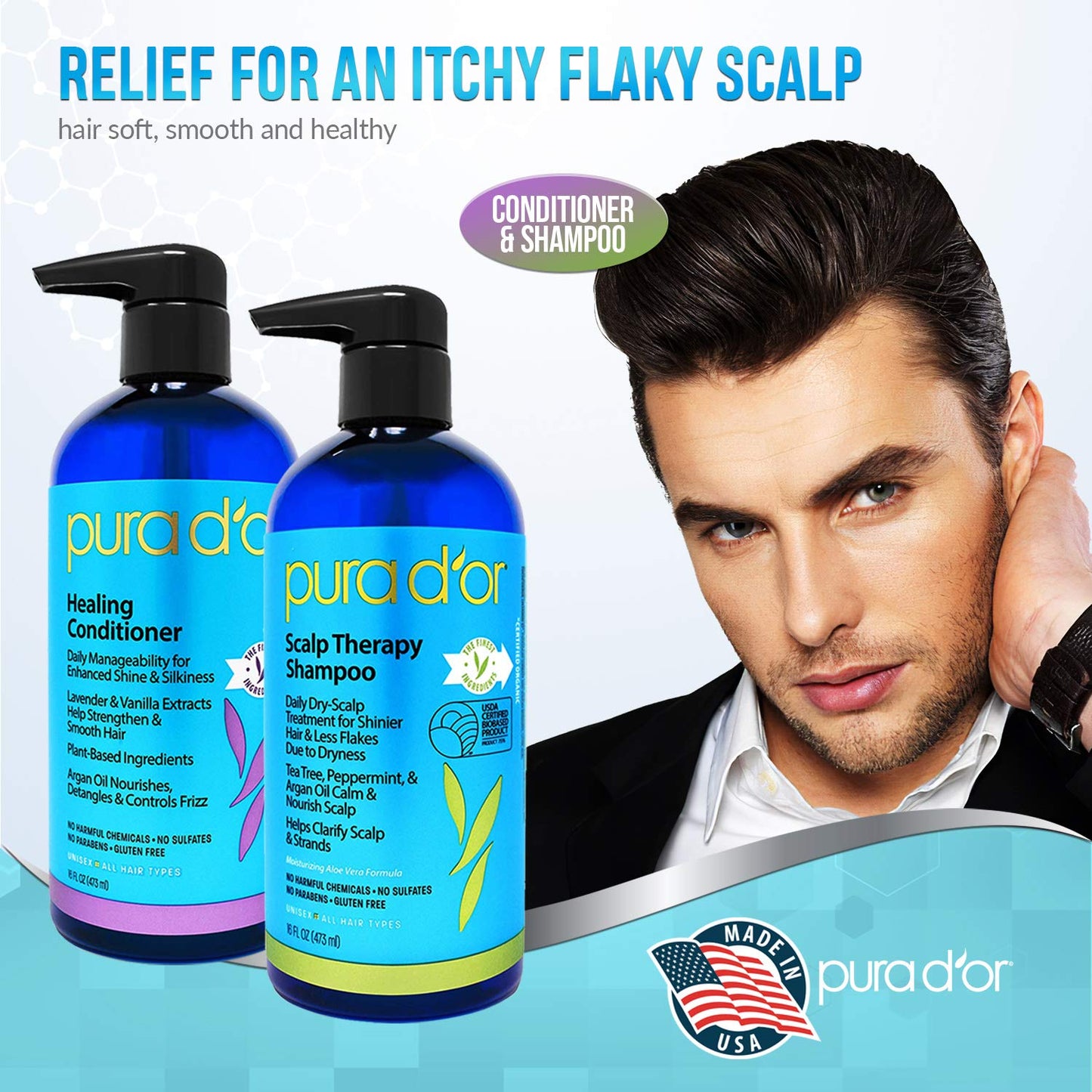 Authentic PURA D'OR vegan shampoo and conditioner with biotin for hair health