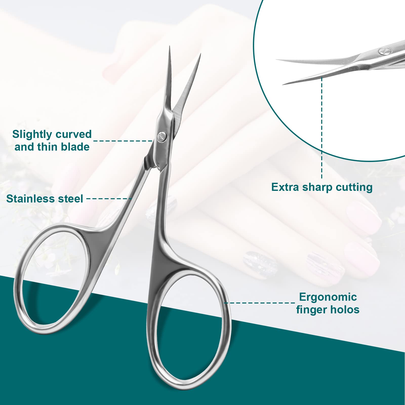 CGBE beauty scissors being used for precise eyebrow shaping and trimming.