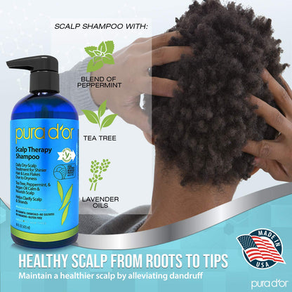 Pura D'or sulfate free clarifying scalp treatment set back label details