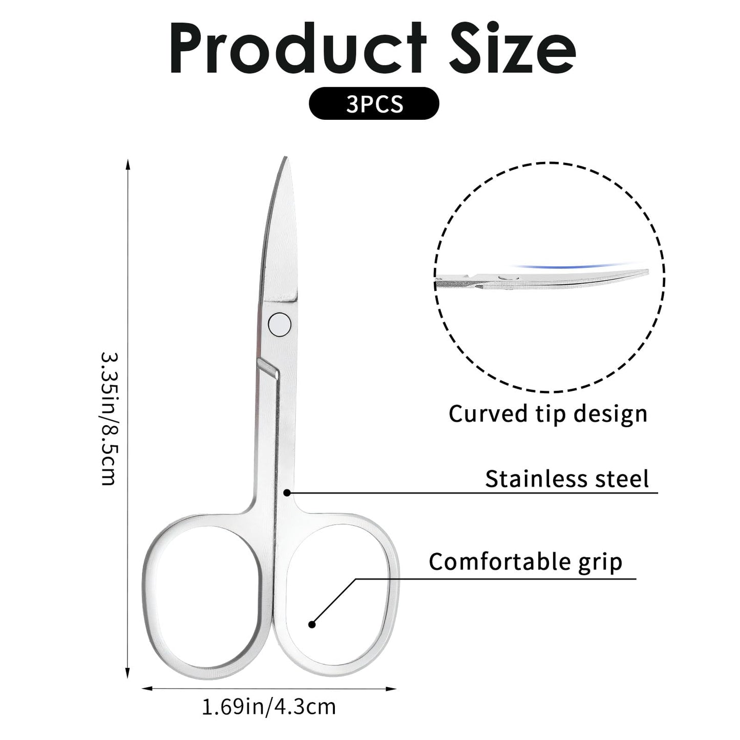 Stainless steel curved manicure scissors for precise cuticle and nail trimming.