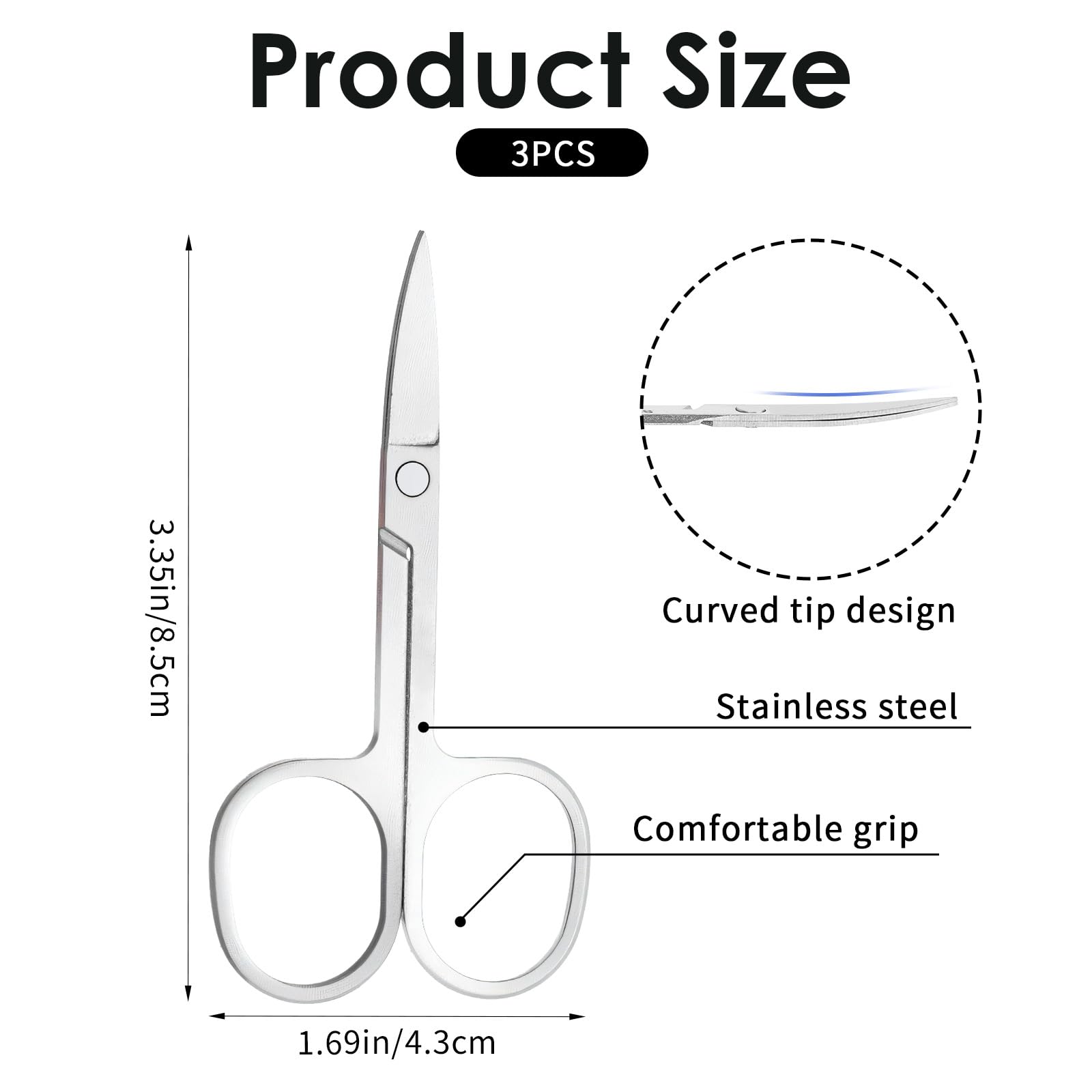 Stainless steel curved manicure scissors for precise cuticle and nail trimming.